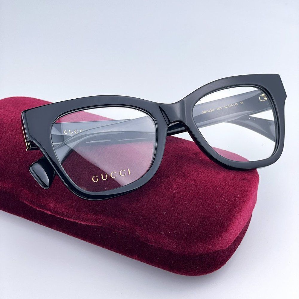 SALE! NEW Gucci GG1133O 003 Shiny Black Cat Eye Women LOGO Eyeglasses - Picture 2 of 12